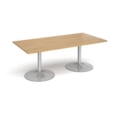 Trumpet base rectangular boardroom table 2000mm x 1000mm - silver base and oak top