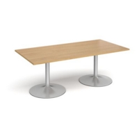 Trumpet base rectangular boardroom table 2000mm x 1000mm - silver base and oak top