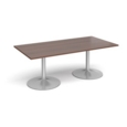 Trumpet base rectangular boardroom table 2000mm x 1000mm - silver base and walnut top
