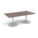 Trumpet base rectangular boardroom table 2000mm x 1000mm - silver base and walnut top