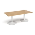 Trumpet base rectangular boardroom table 2000mm x 1000mm - white base and oak top