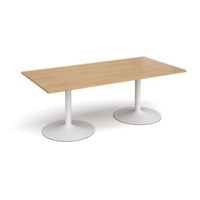 Trumpet base rectangular boardroom table 2000mm x 1000mm - white base and oak top