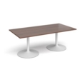 Trumpet base rectangular boardroom table 2000mm x 1000mm - white base and walnut top