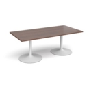 Trumpet base rectangular boardroom table 2000mm x 1000mm - white base and walnut top