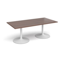 Trumpet base rectangular boardroom table 2000mm x 1000mm - white base and walnut top