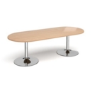 Trumpet base radial end boardroom table 2400mm x 1000mm - chrome base and beech top