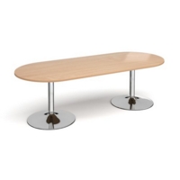 Trumpet base radial end boardroom table 2400mm x 1000mm - chrome base and beech top