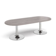 Trumpet base radial end boardroom table 2400mm x 1000mm - chrome base and grey oak top