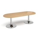 Trumpet base radial end boardroom table 2400mm x 1000mm - chrome base and oak top