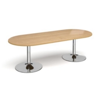 Trumpet base radial end boardroom table 2400mm x 1000mm - chrome base and oak top
