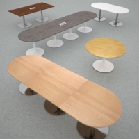 Trumpet base radial end boardroom table 2400mm x 1000mm with central cutout 272mm x 132mm - chrome base and beech top