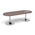 Trumpet base radial end boardroom table 2400mm x 1000mm - chrome base and walnut top