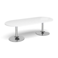 Trumpet base radial end boardroom table 2400mm x 1000mm - chrome base and white top