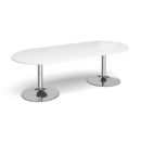 Trumpet base radial end boardroom table 2400mm x 1000mm - chrome base and white top