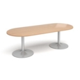 Trumpet base radial end boardroom table 2400mm x 1000mm - silver base and beech top