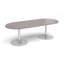 Trumpet base radial end boardroom table 2400mm x 1000mm - silver base and grey oak top
