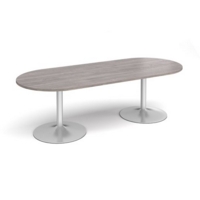 Trumpet base radial end boardroom table 2400mm x 1000mm - silver base and grey oak top