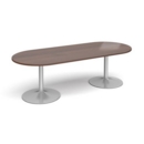 Trumpet base radial end boardroom table 2400mm x 1000mm - silver base and walnut top