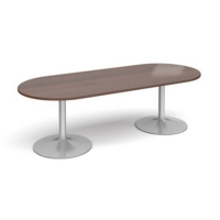 Trumpet base radial end boardroom table 2400mm x 1000mm - silver base and walnut top