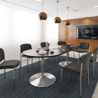 Trumpet base radial end boardroom table 2400mm x 1000mm - silver base and walnut top