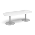 Trumpet base radial end boardroom table 2400mm x 1000mm - silver base and white top
