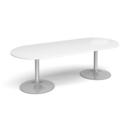 Trumpet base radial end boardroom table 2400mm x 1000mm - silver base and white top