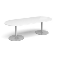Trumpet base radial end boardroom table 2400mm x 1000mm - silver base and white top