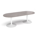 Trumpet base radial end boardroom table 2400mm x 1000mm - white base and grey oak top