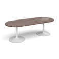 Trumpet base radial end boardroom table 2400mm x 1000mm - white base and walnut top