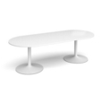 Trumpet base radial end boardroom table 2400mm x 1000mm - white base and white top