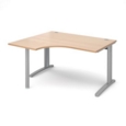 TR10 left hand ergonomic desk 1400mm - silver frame and beech top