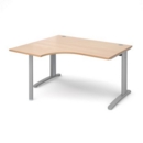 TR10 left hand ergonomic desk 1400mm - silver frame and beech top