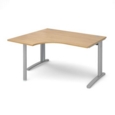TR10 left hand ergonomic desk 1400mm - silver frame and oak top