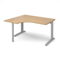 TR10 left hand ergonomic desk 1400mm - silver frame and oak top