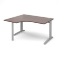 TR10 left hand ergonomic desk 1400mm - silver frame and walnut top