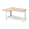 TR10 left hand ergonomic desk 1400mm - white frame and beech top