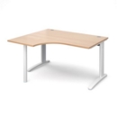 TR10 left hand ergonomic desk 1400mm - white frame and beech top