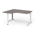 TR10 left hand ergonomic desk 1400mm - white frame and grey oak top