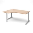TR10 left hand ergonomic desk 1600mm - silver frame and beech top