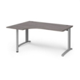 TR10 left hand ergonomic desk 1600mm - silver frame and grey oak top