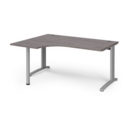 TR10 left hand ergonomic desk 1600mm - silver frame and grey oak top