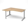 TR10 left hand ergonomic desk 1600mm - silver frame and oak top