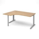 TR10 left hand ergonomic desk 1600mm - silver frame and oak top
