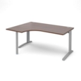 TR10 left hand ergonomic desk 1600mm - silver frame and walnut top