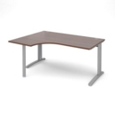 TR10 left hand ergonomic desk 1600mm - silver frame and walnut top