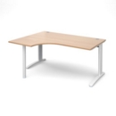 TR10 left hand ergonomic desk 1600mm - white frame and beech top