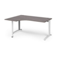 TR10 left hand ergonomic desk 1600mm - white frame and grey oak top