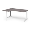 TR10 left hand ergonomic desk 1600mm - white frame and grey oak top