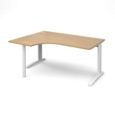 TR10 left hand ergonomic desk 1600mm - white frame and oak top