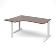 TR10 left hand ergonomic desk 1600mm - white frame and walnut top